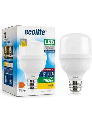 Ecolite 17W LED Jumbo Ampul 3000K Sarı Işık 1750 Lümen 112W Eşdeğer E27 Duylu 70X109 mm Yüksek Güçlü Tasarruflu Ampul          [enerji Sınıfı F]