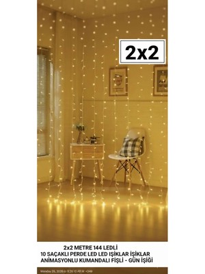 Eser Ticarett 2×2 Metre Perde LED Işık – Gün Işığı Tonu, Fişli Dekoratif LED Aydınlatma