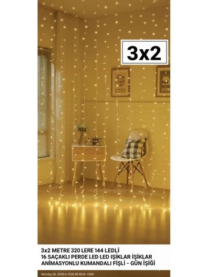 Eser Ticarett Fişli 3×2 Metre Perde LED Işık – Kumandalı Gün Işığı Aydınlatma