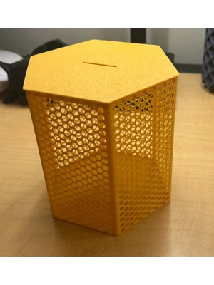 Bezos 3D Baskı Petek Desenli Altıgen Kumbara Bal Peteği Dokulu Dekoratif Para Biriktirme Kutusu 12X12,5 cm