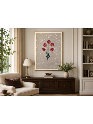 Muguetarts %100 El Sanatı Ebru Sanatı Pembe Menekşe Çerçevesiz Yasemin Acar Eseri 34X50 Cm.