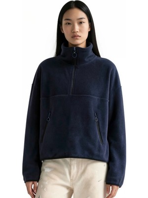Hiccup Kadınlar Busem Kadın Yarım Fermuarlı Kısa Sweatshirt Lacivert