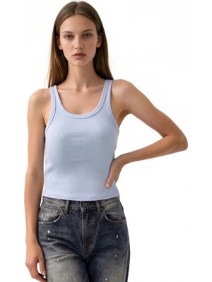 Hiccup Kadınlar Busem Kolsuz Ribanalı U Yaka Tank Top Bebek Mavisi