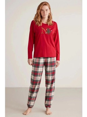 Pileli Store Nautıca W606 Kadın Uzun Kollu Ekoseli Pijama Takımı