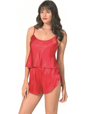 Melonika Kırmızı Saten Babydoll Şort Takımı
