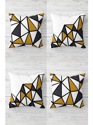 Odea Pelangi Geometrik Üçgen Bloklar Gizli Fermuarlı Kırlent Kılıfı Koltuk Yastık Kılıfı TAKIM(4ADET), Gold-Gri-Beyaz 43 x 43