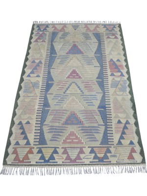 Zehra Abla Halı Vintage El Dokuma Ender Pastel Basamaklı Balıkesir Yün Kilim 7431