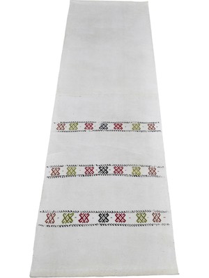 Zehra Abla Halı Yeni El Dokuma Emsalsiz Ak Pamuklu Yörük Yolluk Kilim 7432