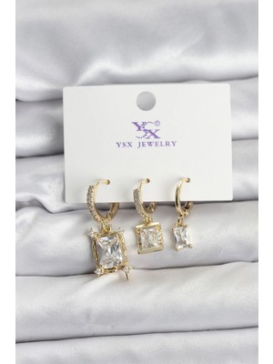 Belirtilmemiş Mey Ithalat® Gold Renk Zirkon Taşlı Kadın Küpe