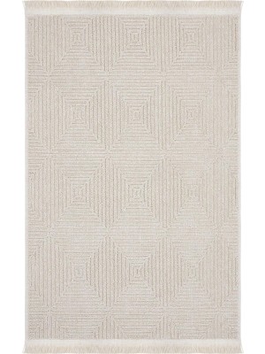 TeknoKapsül Cool Halı Mirage Bej Halı Bukle Dokuma Kaymaz Taban Yıkanabilir Halı Modern Oturma Odası Salon Halı