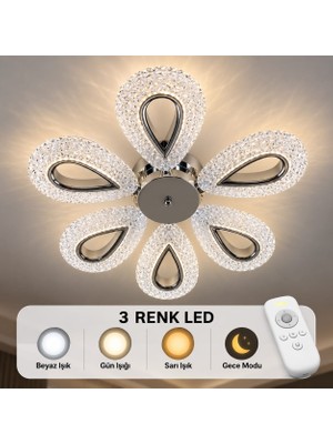 Yagmur Model Plafonyer Avize 3 Renk LED Isıklı Kumandalı Salon Oturma Odası Avize