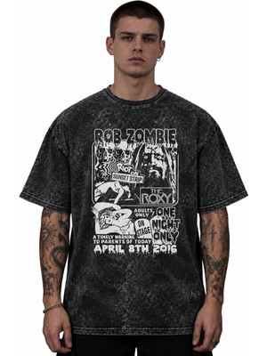 Sevbano Rob Zombie Rock Metal Şarkıcı Baskılı Unisex Oversize Vintage Yıkamalı Tişört