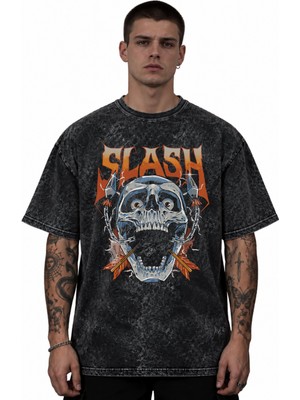 Sevbano Slash Guns N' Roses Rock Metal Müzik Grubu Baskılı Unisex Oversize Vintage Yıkamalı Tişört