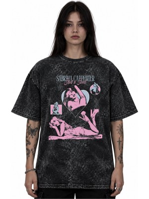 Sevbano Sabrina Carpenter Şarkıcı Baskılı Unisex Oversize Vintage Yıkamalı Tişört