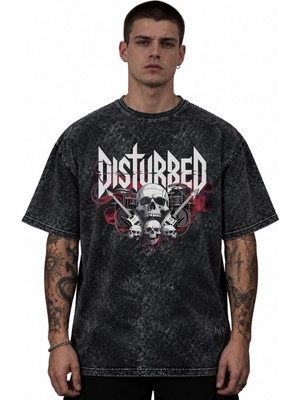 Sevbano Disturbed Rock Metal Müzik Grubu Baskılı Unisex Oversize Vintage Yıkamalı Tişört