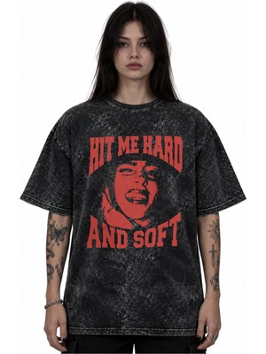 Sevbano Billie Eilish Hit Me Hard And Soft Şarkıcı Baskılı Unisex Oversize Vintage Yıkamalı Tişört