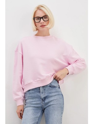 FullaModa 3 Iplik Şardonsuz Basic Kolu Çimalı Oversize Sweatshirt