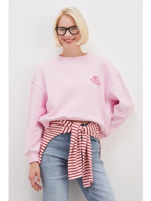 FullaModa 3 Iplik Şardonsuz Nyc Baskılı Kolu Çimalı Sweatshirt