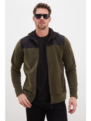 FullaModa Fermuarlı Kapüşonlu Polar Sweatshirt