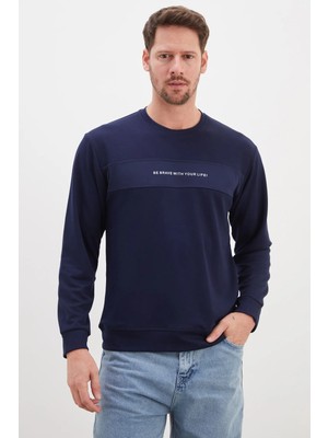 FullaModa Yazı Baskılı Bisiklet Yaka Modal Sweatshirt