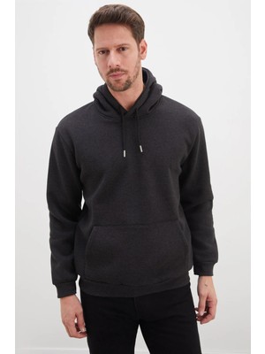 FullaModa 3 Iplik Basic Kapüşonlu Kanguru Cepli Sweatshirt