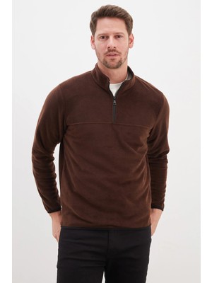 FullaModa Yarım Fermuarlı Dik Yaka Polar Sweatshirt