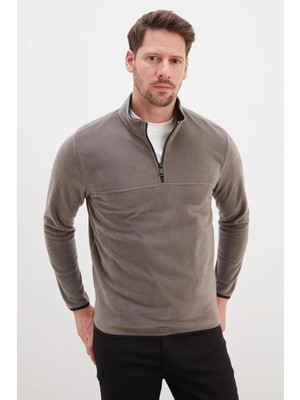 FullaModa Yarım Fermuarlı Dik Yaka Polar Sweatshirt