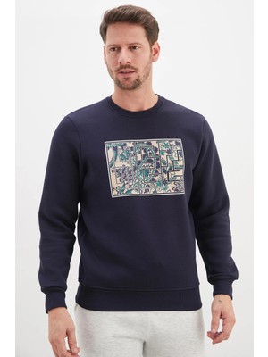 FullaModa 3 Iplik Çiçekli Labirent Baskılı Bisiklet Yaka Sweatshirt
