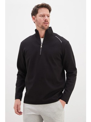 FullaModa Baskılı Yarım Fermuarlı Dik Yaka Sweatshirt