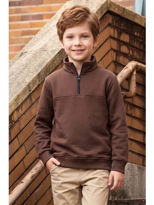 FullaModa 3 Iplik Yarım Fermuarlı Dik Yaka Erkek Çocuk Sweatshirt
