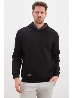 FullaModa Baskılı Kapüşonlu Kanguru Cepli Sweatshirt