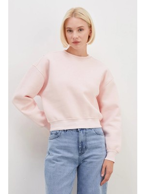 FullaModa 3 Iplik Basic Ribanalı Crop Sweatshirt