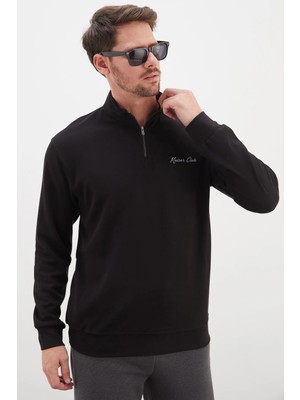 FullaModa Kaiser Club Baskılı Yarım Fermuarlı Dik Yaka Modal Sweatshirt