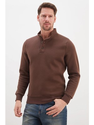 FullaModa 3 Iplik Yarım Düğmeli Dik Yaka Sweatshirt