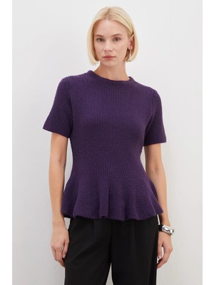 FullaModa Bisiklet Yaka Peplum Triko Bluz