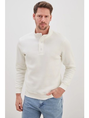 FullaModa 3 Iplik Yarım Düğmeli Dik Yaka Sweatshirt