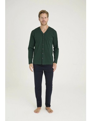 Pileli Store 9134 Erkek V Yaka Boydan Düğmeli Pijama Takımı