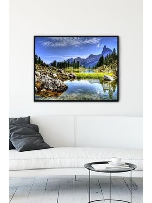 Mey İthalat PSTER10728 Dağ ve Göl Manzara Çerçeveli Tablo 2 (40X50 Cm)