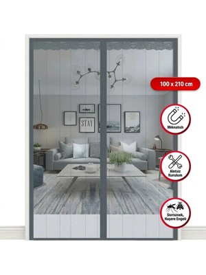 Varsoph Mıknatıslı Kapı Sinekliği Gri 100X210 cm Otomatik Kapanan Manyetik Tül Sineklik (5468)