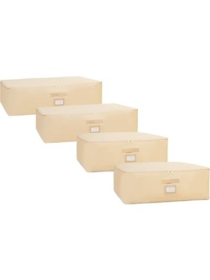 Mey İthalat 4'lü Bej Balıksırtı Baza Altı Hurç Seti, 2 Adet 62 x 46 x 22/2 Adet 74 x 46 x 22 cm