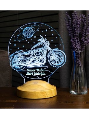 Mey İthalat Süper Baba, Chopper Motosiklet, Motor Hayranı Babaya Hediye 3 Boyutlu, 3D LED Lamba