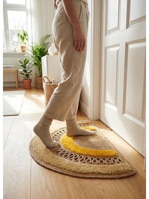 Mey İthalat Doğal Jüt El Yapımı Tufting Paspas, Kaymaz Yumuşak Dokulu Şerit Tasarım 65 x 90 cm