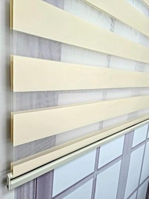Mey İthalat Düz Renk Stor Zebra Perde, Sert Plastik Kasalı, 120X260, Krem