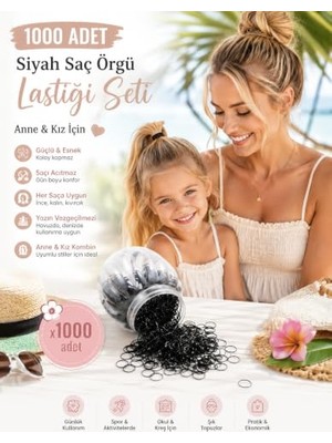 Mey İthalat 1000 Adet Siyah Saç Örgü Lastiği Toka Seti