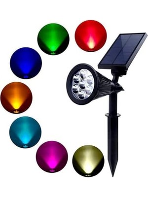 Mey İthalat 7 Led'li Solar Kazıklı Bahçe ve Duvar Armatürü, 7W, Çok Renkli