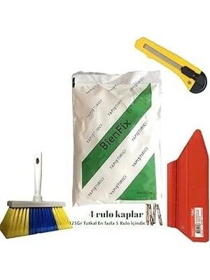 Mey İthalat Spatula, 4'lü Süper Set Duvar Kağıdı Uygulama Seti YAPIŞTIRICISI-125 Gram Tutkal Plastik Fırça-Falçata