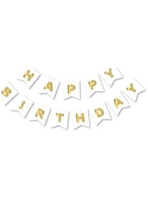 Mey İthalat Beyaz Gold Happy Yaldızlı Banner Flama, 97658657634786854