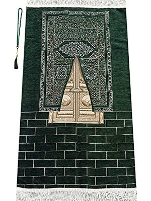Mey İthalat Yeşil Şönil Seccade, Kâbe Kapısı Desenli