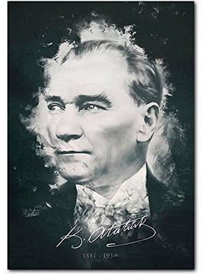Mey İthalat Mustafa Kemal Atatürk Portresi ve Imzası Görselli Ahşap Tablo