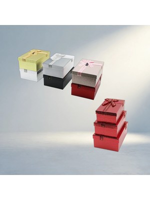 TCX Kabartmalı Mix Renkli Hediye Kutusu Kurdelalı Üçlü Set 22.5X15.5CM